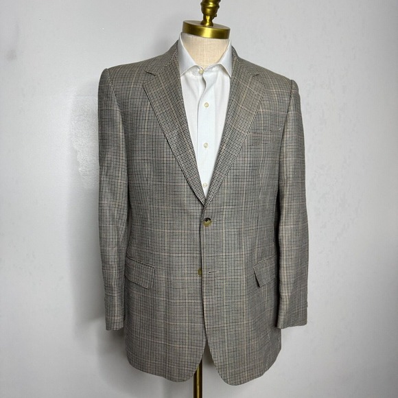 Brooks‎ Brothers Blazer Sport Coat 41R Mens Brown Check Wool Silk Linen - Picture 1 of 14